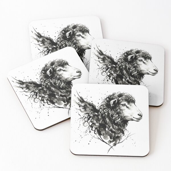 Item preview, Lamb with Wings - Black Ink Fantasy Art designed and sold by LittleLoopArt.