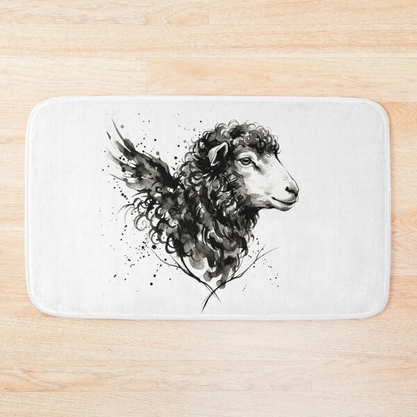 Item preview, Lamb with Wings - Black Ink Fantasy Art designed and sold by LittleLoopArt.