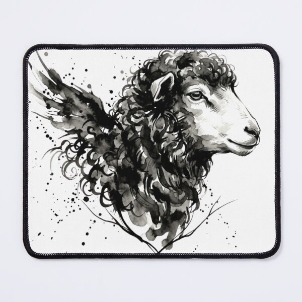 Item preview, Lamb with Wings - Black Ink Fantasy Art designed and sold by LittleLoopArt.