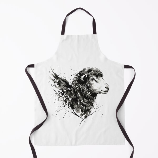 Item preview, Lamb with Wings - Black Ink Fantasy Art designed and sold by LittleLoopArt.