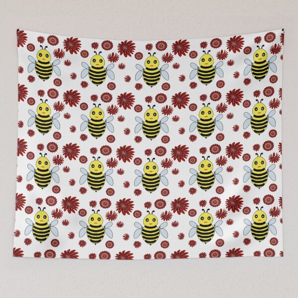 Item preview, Cute Bee Floral Pattern Aesthetic Seamless Bumblebee and Red Flower Design  designed and sold by HopeAndHustle.