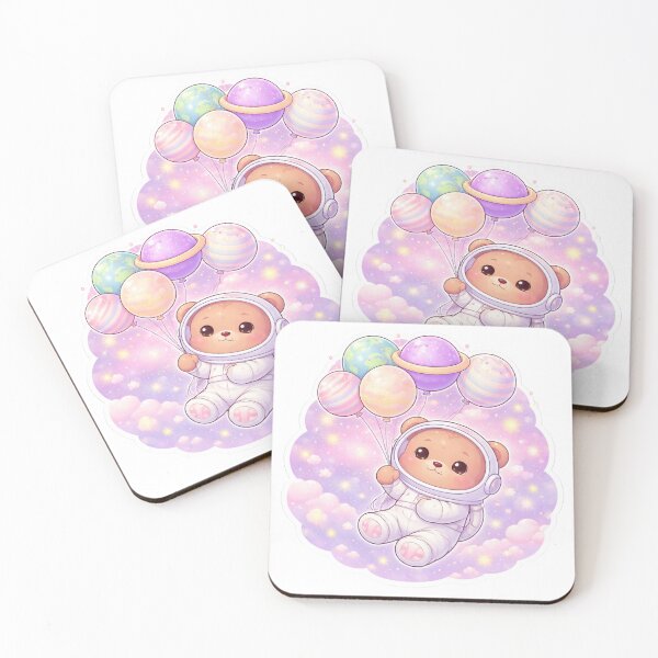 Item preview, Kawaii Teddy Bear with Planet Balloons – Cute Space Bear designed and sold by p-frosty-design.