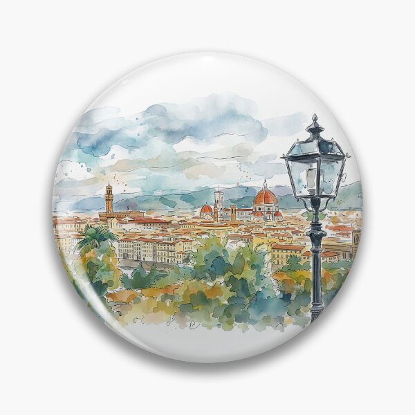Item preview, Dreamy Watercolor of Florence Skyline with Cathedral and Classic Street Lamp designed and sold by clausbjoern.