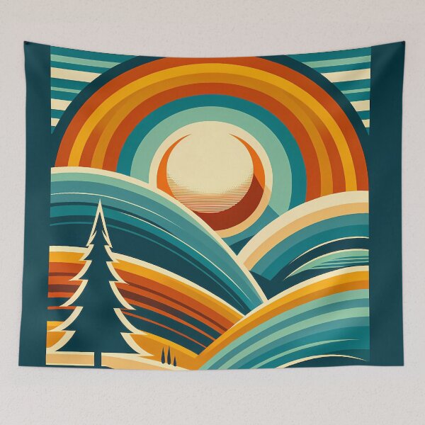 Item preview, Geometric Sunset Over Rolling Hills designed and sold by InkSmithery.