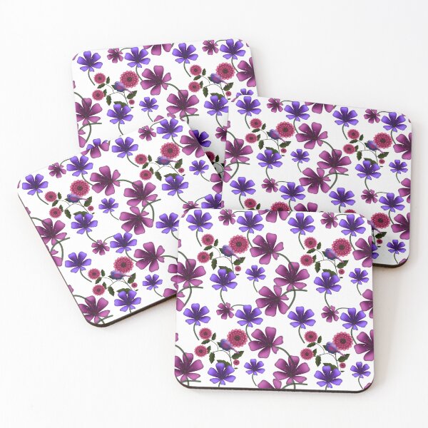 Item preview, Purple Pink Floral Pattern Elegant Seamless Flower Design with Birds Aesthetic Botanical Print designed and sold by HopeAndHustle.