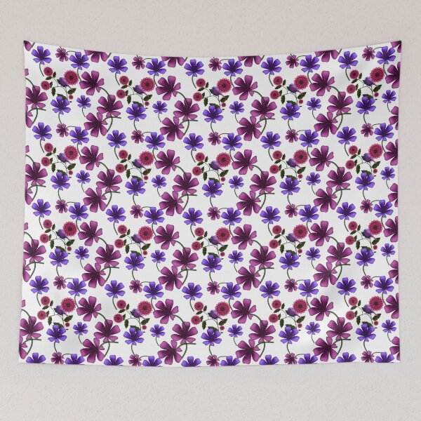 Item preview, Purple Pink Floral Pattern Elegant Seamless Flower Design with Birds Aesthetic Botanical Print designed and sold by HopeAndHustle.