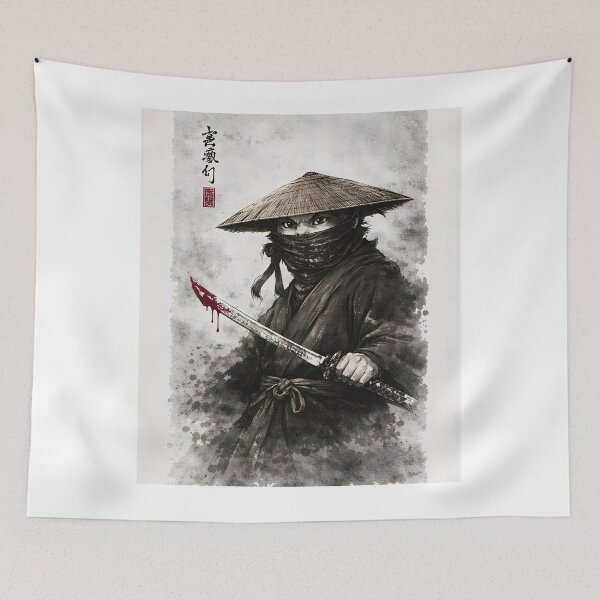 Item preview, Shadow Samurai Warrior – Dark Japanese Assassin Ink Art designed and sold by disha-prints.