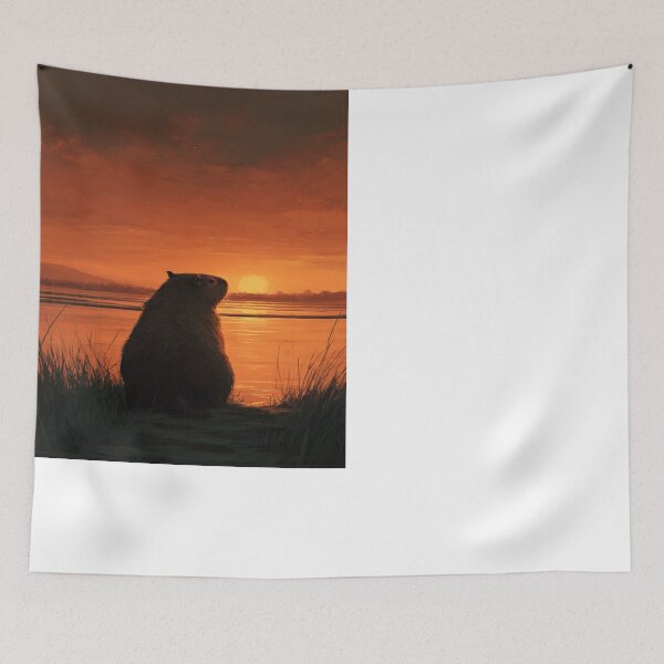 Item preview, Peaceful Capybara Sunset Nature Wildlife Design designed and sold by NicolasGlowArt.