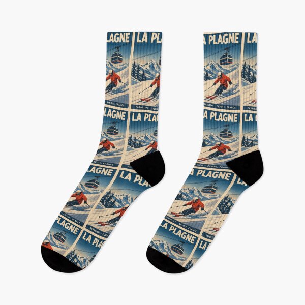 Item preview, La Plagne Vintage Ski Travel Poster – French Alps Retro Winter Illustration designed and sold by supernova-tees.