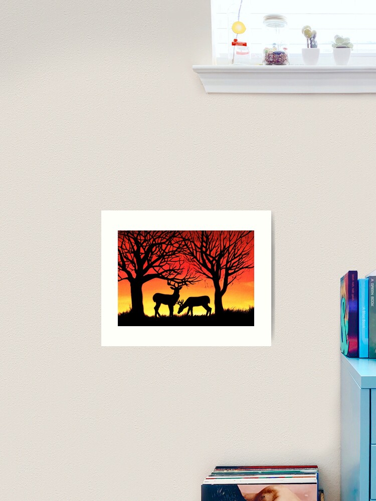 Grazing Deer at Sunset Art Print for Sale by Alison Newth