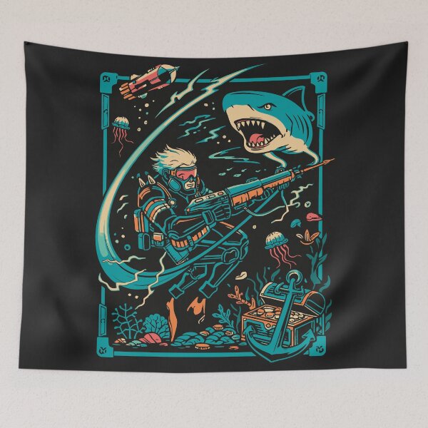 Item preview, Cyber Diver Deep Sea Treasure – Retro Tactical Shark Hunter Art designed and sold by Teeseas Wave.
