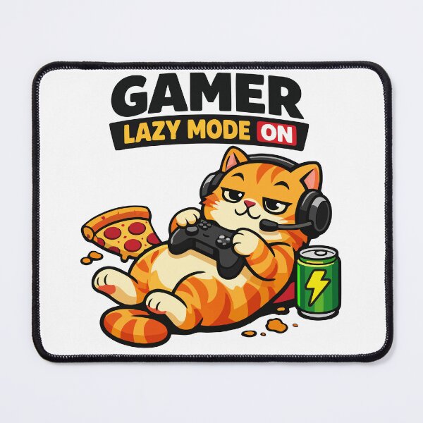 Item preview, Gamer Lazy Mode ON Funny Cat Gaming Pizza Energy Drink Gamer T-Shirt designed and sold by DarojadNR.