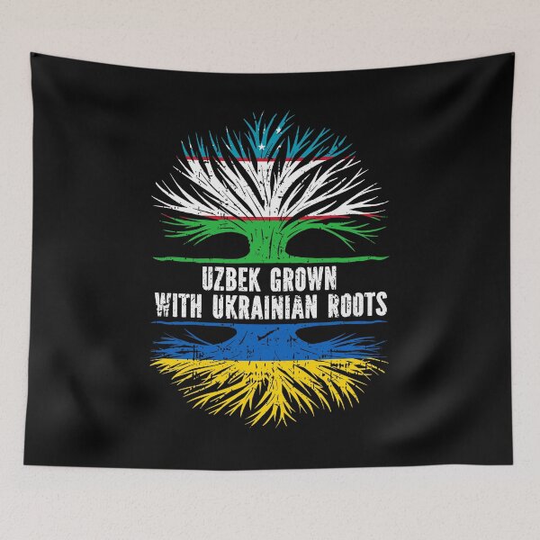 Item preview, Uzbek Grown with Ukrainian Roots Flag designed and sold by CosmoKitsch.
