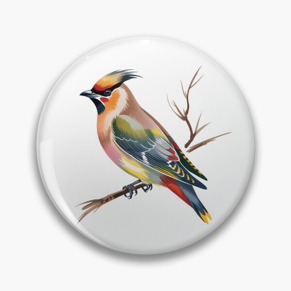 Item preview, Waxwing Bird on Branch – Colorful Wildlife Illustration designed and sold by ArcticFoxStudio.