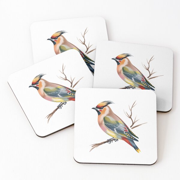 Item preview, Waxwing Bird on Branch – Colorful Wildlife Illustration designed and sold by ArcticFoxStudio.