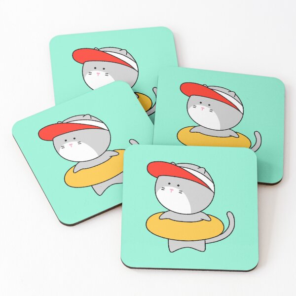 Item preview, Cute Grey Cat with Summer Tube and Sun Cap designed and sold by ubborn.