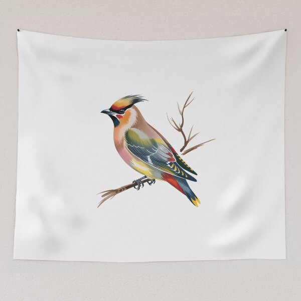 Item preview, Waxwing Bird on Branch – Colorful Wildlife Illustration designed and sold by ArcticFoxStudio.