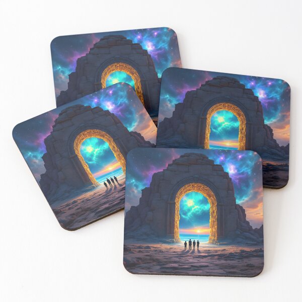 Item preview, Cosmic Portal Arch Sunset Art Print | Fantasy Galaxy Gateway Beach Wall Art designed and sold by DreamyWallVibes.