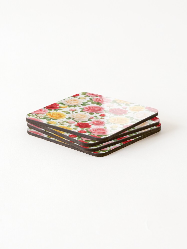 Thumbnail 4 of 5, Coasters (Set of 4), Colorful Roses Pattern designed and sold by Designstudio333.