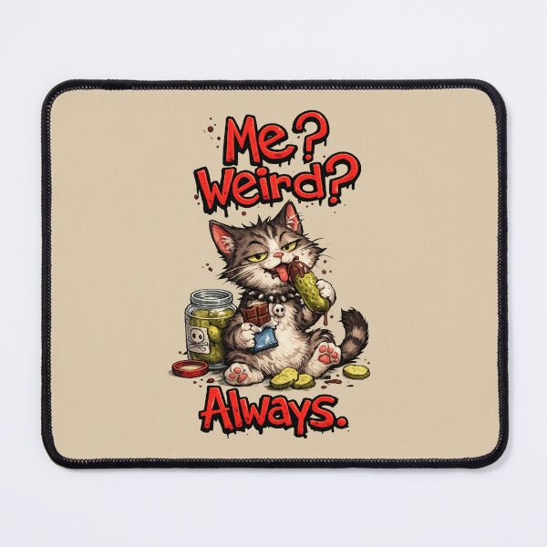 Item preview, Me Weird Always Cat Shirt – Funny Attitude Kitten Eating Pickles and Chocolate, Bold Funky Red Typography Design designed and sold by La Loca.