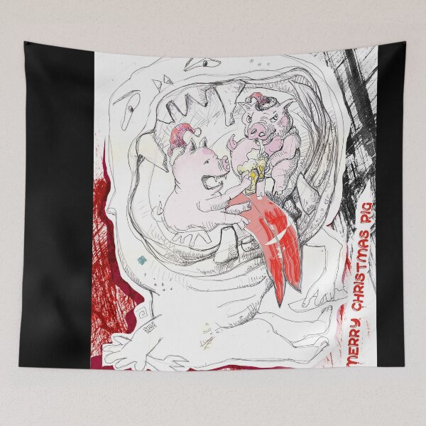 Item preview, Merry Christmas Pig (drawing by ACCI)  Pigs Celebrating In The Mouth Of Hell designed and sold by VanyssaGraphics.