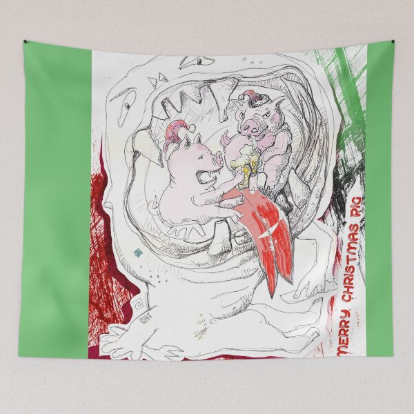 Item preview, Merry Christmas Pig (drawing by ACCI)  Pigs Celebrating In The Mouth Of Hell designed and sold by VanyssaGraphics.