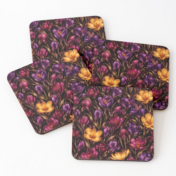 Item preview, Dark Crocus Floral Pattern – Moody Botanical Watercolor in Burgundy, Violet and Gold designed and sold by Velvet Botanica Atelier.