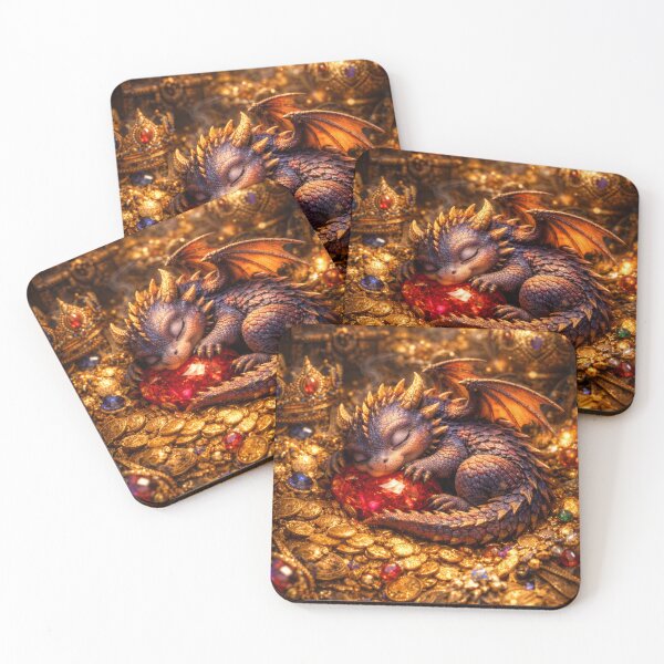 Item preview, Cute Baby Dragon Sleeping on Treasure – Adorable Dragon, Fantasy Creature, Gold Hoard, Magical Dragon Art, Cute Fantasy Illustration, Dragon Lover Gift designed and sold by DrakariArt.