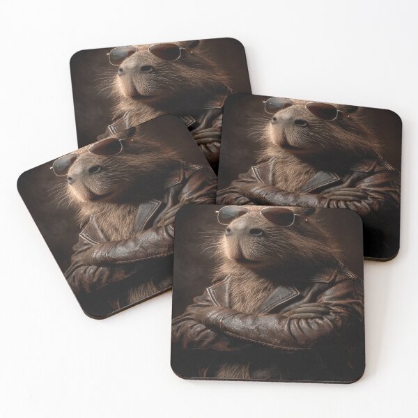 Item preview, Badass Capybara Sunglasses Leather Jacket designed and sold by NicolasGlowArt.