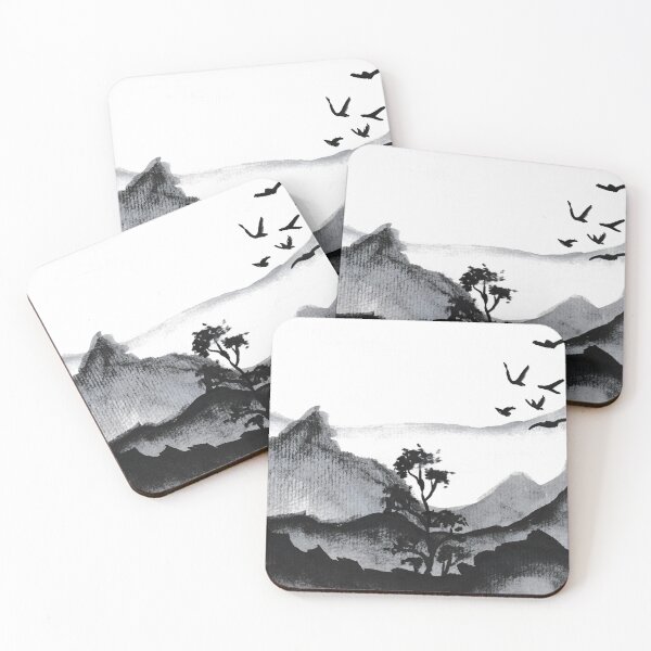 Item preview, 007 Mountain Birds Tree - Monochrome Landscape designed and sold by FrenkyTank.