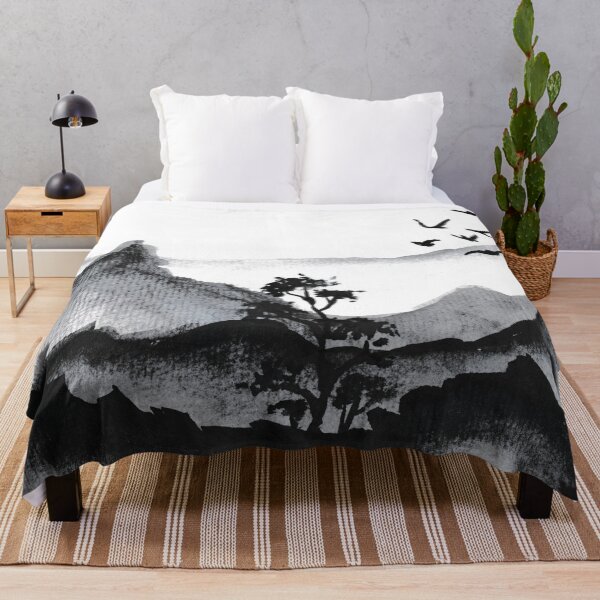 Item preview, 007 Mountain Birds Tree - Monochrome Landscape designed and sold by FrenkyTank.