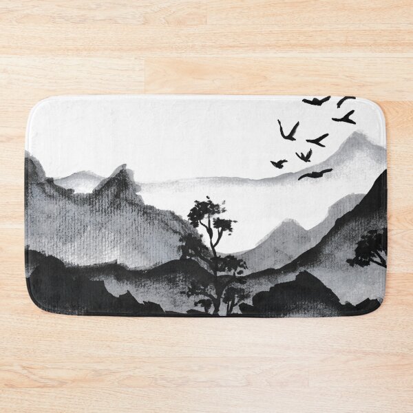 Item preview, 007 Mountain Birds Tree - Monochrome Landscape designed and sold by FrenkyTank.