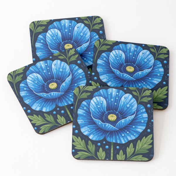 Artikelvorschau, Dunkelindigoblaue Mohnblume, bedeckt mit Wassertropfen entworfen und verkauft von Ponted.