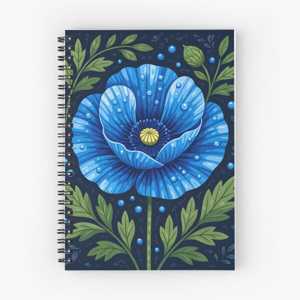 Aperçu de l'œuvre Coquelicot bleu indigo foncé recouvert de gouttelettes d'eau créée et vendue par Ponted.