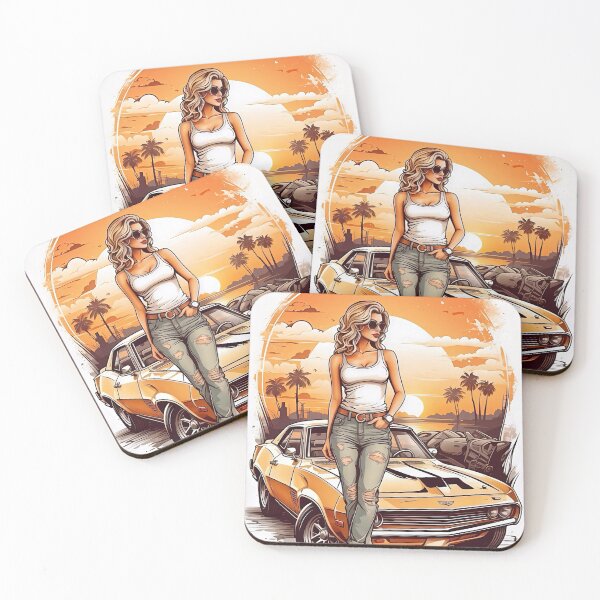 Item preview, Retro Sunset Girl with Classic Muscle Car designed and sold by Nitinpreeti.