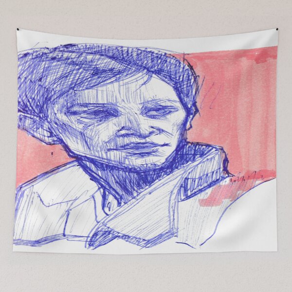 Item preview, 028 Blue Woman Portrait Orange Background designed and sold by FrenkyTank.