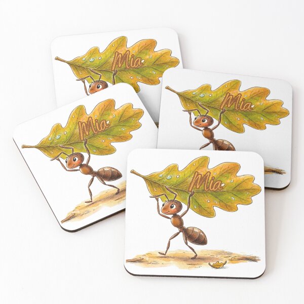 Item preview, Cute Ant Carrying Oak Leaf – Personalized Name Mia Watercolor Art designed and sold by MBBialyPiksel.