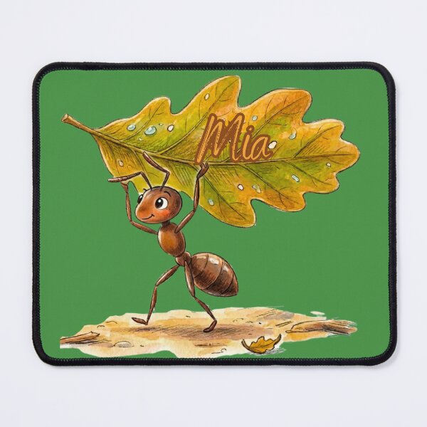 Item preview, Cute Ant Carrying Oak Leaf – Personalized Name Mia Watercolor Art designed and sold by MBBialyPiksel.