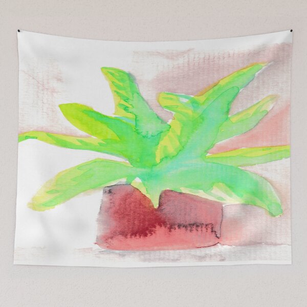 Item preview, 030 Green Palm Red Pot Watercolor designed and sold by FrenkyTank.