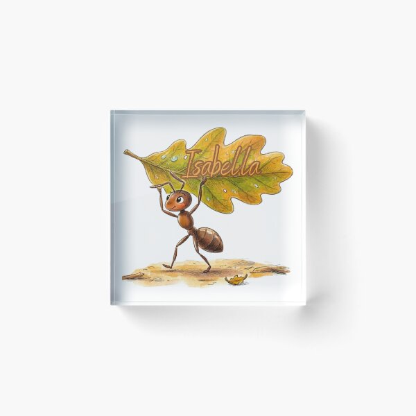 Item preview, Cute Ant Carrying Oak Leaf – Personalized Name Isabella Watercolor Art designed and sold by MBBialyPiksel.