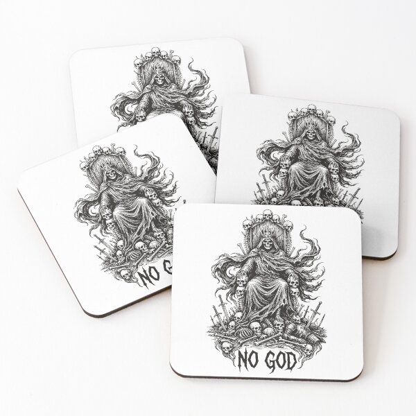Item preview, No God - Dark Fantasy Skeleton King on Throne Illustration designed and sold by LockjowArt.
