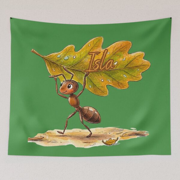 Item preview, Cute Ant Carrying Oak Leaf – Personalized Name Isla Watercolor Art designed and sold by MBBialyPiksel.