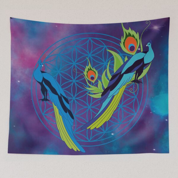 Item preview, Sacred Peacocks & Flower of Life – Cosmic Spiritual Illustration designed and sold by Herami.