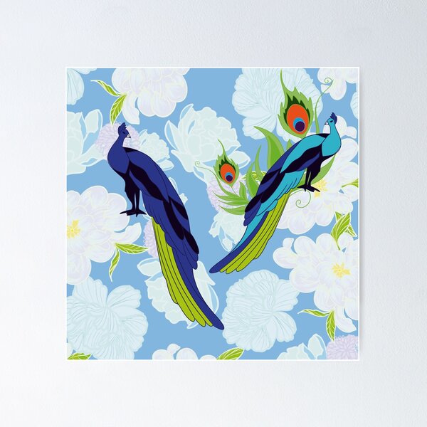Artikelvorschau, Elegante Pfauen und zarte Blüten – Farbenfrohe Blumenillustration entworfen und verkauft von Herami.