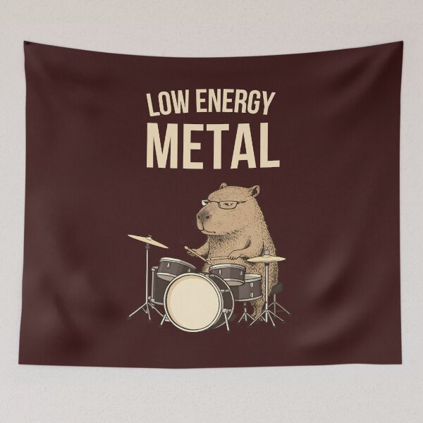 Item preview, Low Energy Metal Capybara Funny Drummer Meme Lazy Music Humor T-Shirt designed and sold by HOUSE OF TIST.