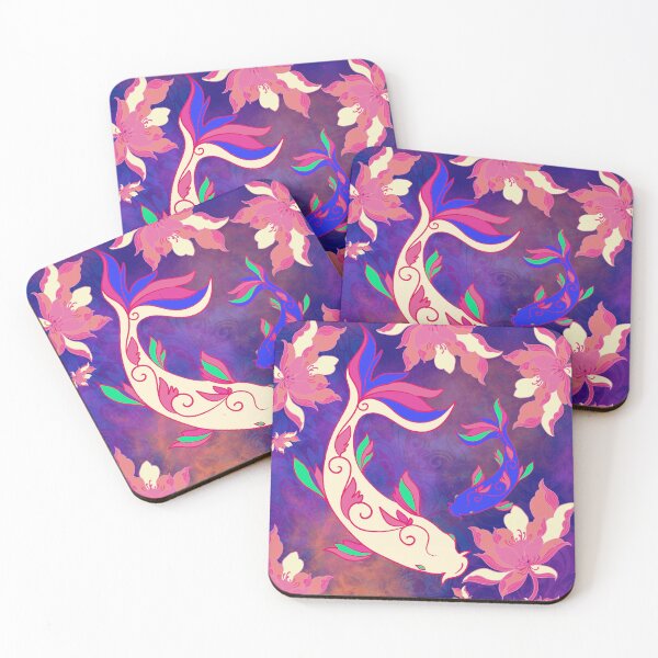 Item preview, Cosmic Koi Carp – Floral Dance on a Galaxy Background designed and sold by Herami.
