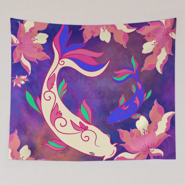 Item preview, Cosmic Koi Carp – Floral Dance on a Galaxy Background designed and sold by Herami.