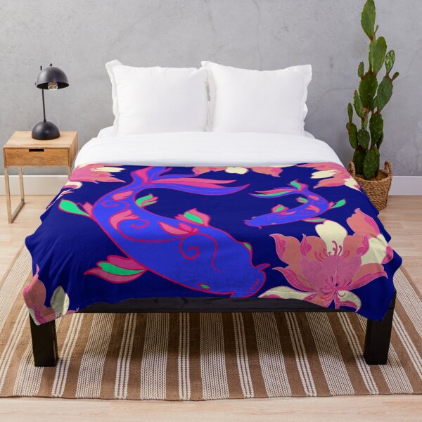 Item preview, Flowering Koi Carp – Dreamy Japanese Pattern Midnight Blue designed and sold by Herami.