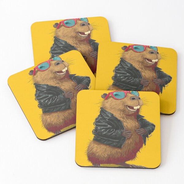 Item preview, Cool Capybara with Sunglasses and Leather Jacket designed and sold by NicolasGlowArt.