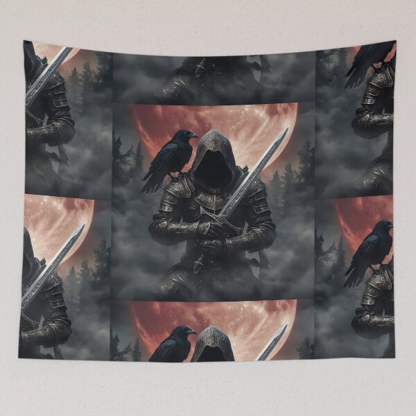 Item preview, Hooded Armored Warrior and Raven under Blood Moon designed and sold by MouradStudio.
